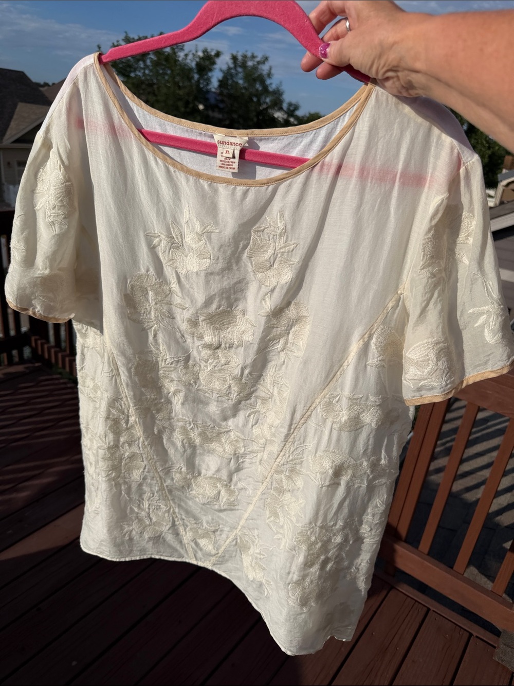 Sundance Cream Embroidered Silk & Cotton Floral Tunic. Size XL. - Picture 16 of 16